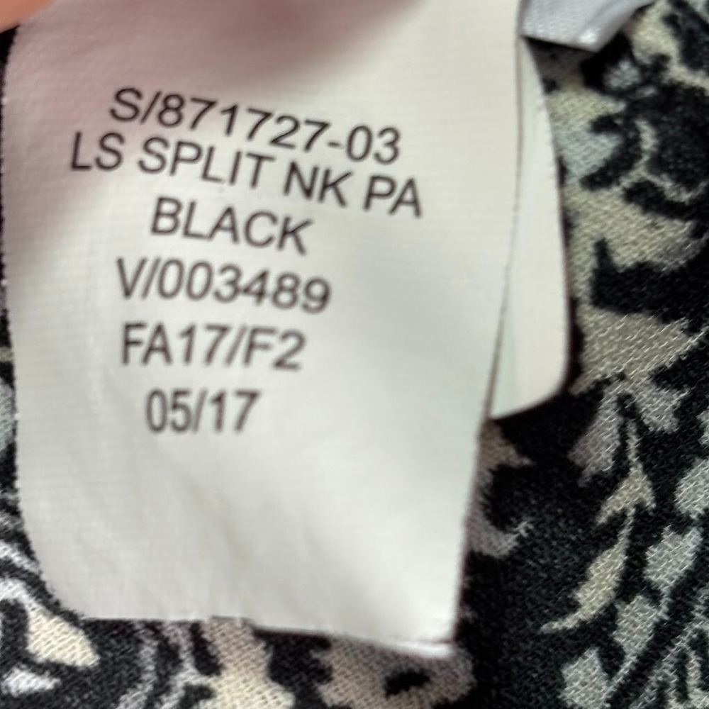Gap Paisley Blouse Womens XS Black White Long Sleeve Square Neck Yoke Boho Flowy - Picture 7 of 11